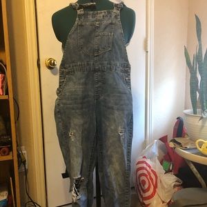 Distressed overalls